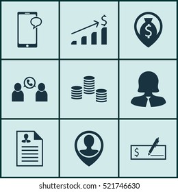 Set Of 9 Management Icons. Can Be Used For Web, Mobile, UI And Infographic Design. Includes Elements Such As Male, Bank, User And More.