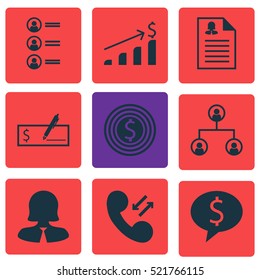 Set Of 9 Management Icons. Can Be Used For Web, Mobile, UI And Infographic Design. Includes Elements Such As Money, Increase, Application And More.