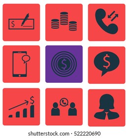 Set Of 9 Management Icons. Can Be Used For Web, Mobile, UI And Infographic Design. Includes Elements Such As Call, Opinion, Stacked And More.