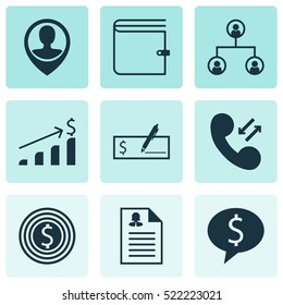 Set Of 9 Management Icons. Can Be Used For Web, Mobile, UI And Infographic Design. Includes Elements Such As User, Pin, Increase And More.
