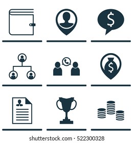 Set Of 9 Management Icons. Can Be Used For Web, Mobile, UI And Infographic Design. Includes Elements Such As Trophy, Organisation, Opinion And More.