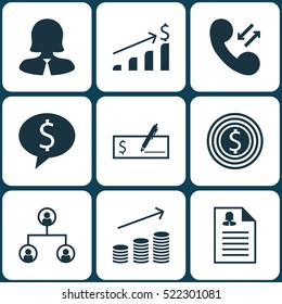 Set Of 9 Management Icons. Can Be Used For Web, Mobile, UI And Infographic Design. Includes Elements Such As Discussion, Check, Success And More.