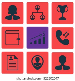 Set Of 9 Management Icons. Can Be Used For Web, Mobile, UI And Infographic Design. Includes Elements Such As Call, Employee, Money And More.
