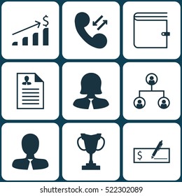 Set Of 9 Management Icons. Can Be Used For Web, Mobile, UI And Infographic Design. Includes Elements Such As Tree, Organisation, Trophy And More.