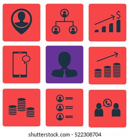Set Of 9 Management Icons. Can Be Used For Web, Mobile, UI And Infographic Design. Includes Elements Such As Chat, Tree, Dollar And More.