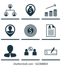 Set Of 9 Management Icons. Can Be Used For Web, Mobile, UI And Infographic Design. Includes Elements Such As Call, User, Dollar And More.