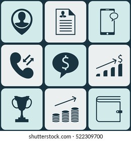 Set Of 9 Management Icons. Can Be Used For Web, Mobile, UI And Infographic Design. Includes Elements Such As Resume, Increase, Chat And More.