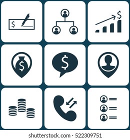 Set Of 9 Management Icons. Can Be Used For Web, Mobile, UI And Infographic Design. Includes Elements Such As Phone, Call, Dollar And More.
