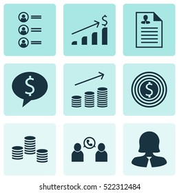 Set Of 9 Management Icons. Can Be Used For Web, Mobile, UI And Infographic Design. Includes Elements Such As Job, Increase, Stacked And More.