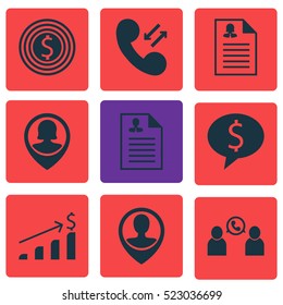 Set Of 9 Management Icons. Can Be Used For Web, Mobile, UI And Infographic Design. Includes Elements Such As Growth, Money, Pin And More.