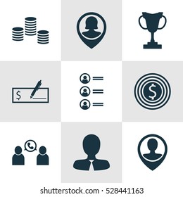 Set Of 9 Management Icons. Can Be Used For Web, Mobile, UI And Infographic Design. Includes Elements Such As Tournament, Bank Payment, Money And More.