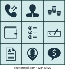 Set Of 9 Management Icons. Can Be Used For Web, Mobile, UI And Infographic Design. Includes Elements Such As Job Applicants, Pin Employee, Business Deal And More.