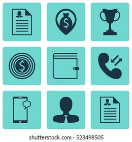 Set Of 9 Management Icons. Can Be Used For Web, Mobile, UI And Infographic Design. Includes Elements Such As Manager, Messaging, Curriculum Vitae And More.