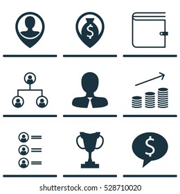 Set Of 9 Management Icons. Can Be Used For Web, Mobile, UI And Infographic Design. Includes Elements Such As Wallet, Job Applicants, Manager And More.