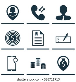 Set Of 9 Management Icons. Can Be Used For Web, Mobile, UI And Infographic Design. Includes Elements Such As Messaging, Cellular Data, Manager And More.