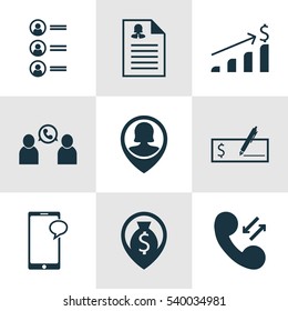 Set Of 9 Management Icons. Includes Job Applicants, Messaging, Female Application And Other Symbols. Beautiful Design Elements.