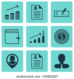 Set Of 9 Management Icons. Includes Pin Employee, Manager, Curriculum Vitae And Other Symbols. Beautiful Design Elements.