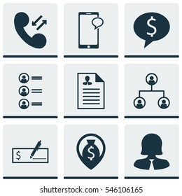 Set Of 9 Management Icons. Includes Cellular Data, Job Applicants, Curriculum Vitae And Other Symbols. Beautiful Design Elements.