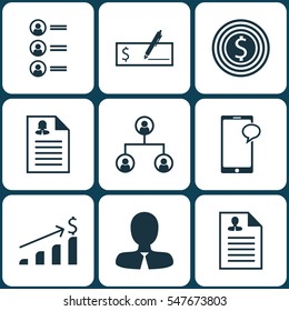 Set Of 9 Management Icons. Includes Successful Investment, Job Applicants, Business Goal And Other Symbols. Beautiful Design Elements.