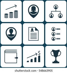 Set Of 9 Management Icons. Includes Successful Investment, Wallet, Tournament And Other Symbols. Beautiful Design Elements.