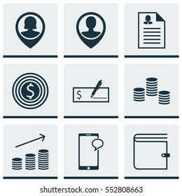 Set Of 9 Management Icons. Includes Messaging, Business Goal, Pin Employee And Other Symbols. Beautiful Design Elements.