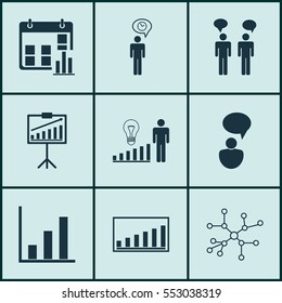 Set Of 9 Management Icons. Includes Bar Chart, Planning, Company Statistics And Other Symbols. Beautiful Design Elements.