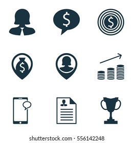 Set Of 9 Management Icons. Includes Curriculum Vitae, Pin Employee, Messaging And Other Symbols. Beautiful Design Elements.