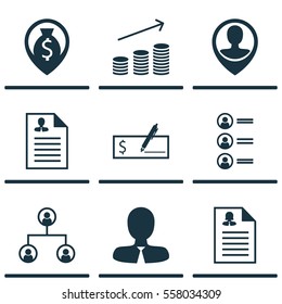 Set Of 9 Management Icons. Includes Job Applicants, Coins Growth, Manager And Other Symbols. Beautiful Design Elements.