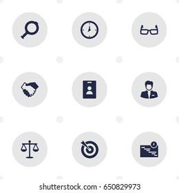 Set Of 9 Management Icons Set.Collection Of Partnership, Worker, Loupe And Other Elements.
