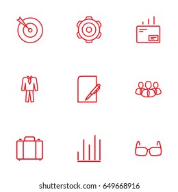 Set Of 9 Management Outline Icons Set.Collection Of Chart, Paper, Suit And Other Elements.