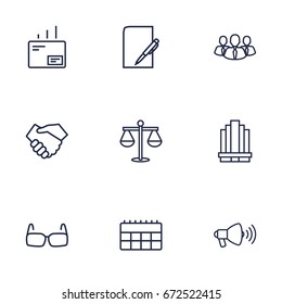 Set Of 9 Management Outline Icons Set.Collection Of Mail, Loudspeaker, Team And Other Elements.