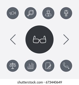 Set Of 9 Management Outline Icons Set.Collection Of Glasses, Chart, Handset Elements.