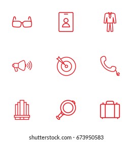 Set Of 9 Management Outline Icons Set.Collection Of Suit, Target, Badge And Other Elements.