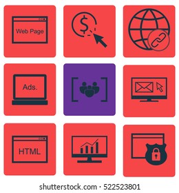 Set Of 9 Marketing Icons. Can Be Used For Web, Mobile, UI And Infographic Design. Includes Elements Such As Comprehensive, Analytics, Protected And More.