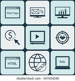 Set Of 9 Marketing Icons. Includes Focus Group, Newsletter, Website And Other Symbols. Beautiful Design Elements.