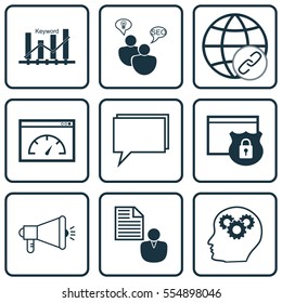 Set Of 9 Marketing Icons. Includes Security, Loading Speed, Connectivity And Other Symbols. Beautiful Design Elements.