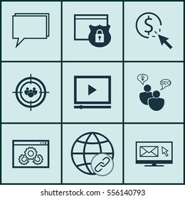 Set Of 9 Marketing Icons. Includes Conference, PPC, Security And Other Symbols. Beautiful Design Elements.
