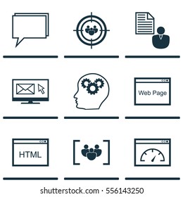 Set Of 9 Marketing Icons. Includes Questionnaire, Focus Group, Website And Other Symbols. Beautiful Design Elements.