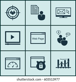 Set Of 9 Marketing Icons. Includes Loading Speed, Website, Security And Other Symbols. Beautiful Design Elements.