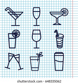 Set of 9 martini outline icons such as drink, cocktail, wine glass