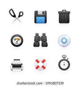Conjunto de 9 iconos de vector mate - Barra de herramientas.