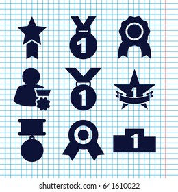 Set of 9 medal filled icons such as 1st place star, medal