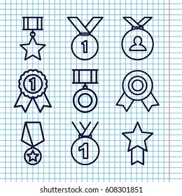 Set of 9 medal outline icons such as 