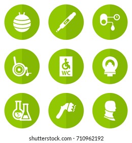 Set Of 9 Medicine Icons Set.Collection Of Machine, Broken Neck, Pilates And Other Elements.