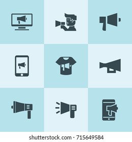 Set of 9 megaphone filled icons such as