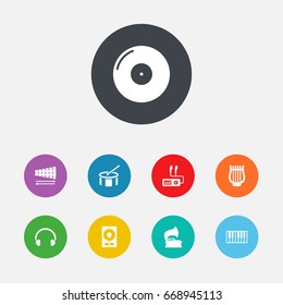 Set Of 9 Melody Icons Set.Collection Of Percussion, Octave Keyboard, Amplifier And Other Elements.