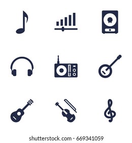 Set Of 9 Melody Icons Set.Collection Of Acoustic, Earphones, Banjo And Other Elements.