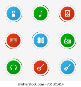 Set Of 9 Melody Icons Set.Collection Of Acoustic, Rhythm Motion, Earphones And Other Elements.