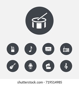 Set Of 9 Melody Icons Set.Collection Of Acoustic, Rhythm Motion, Karaoke And Other Elements.