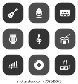 Set Of 9 Melody Icons Set.Collection Of Audio Device, Karaoke, Retro Disc And Other Elements.